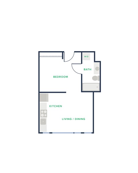 Floor plan for studio, 1 bath, 438 sqft